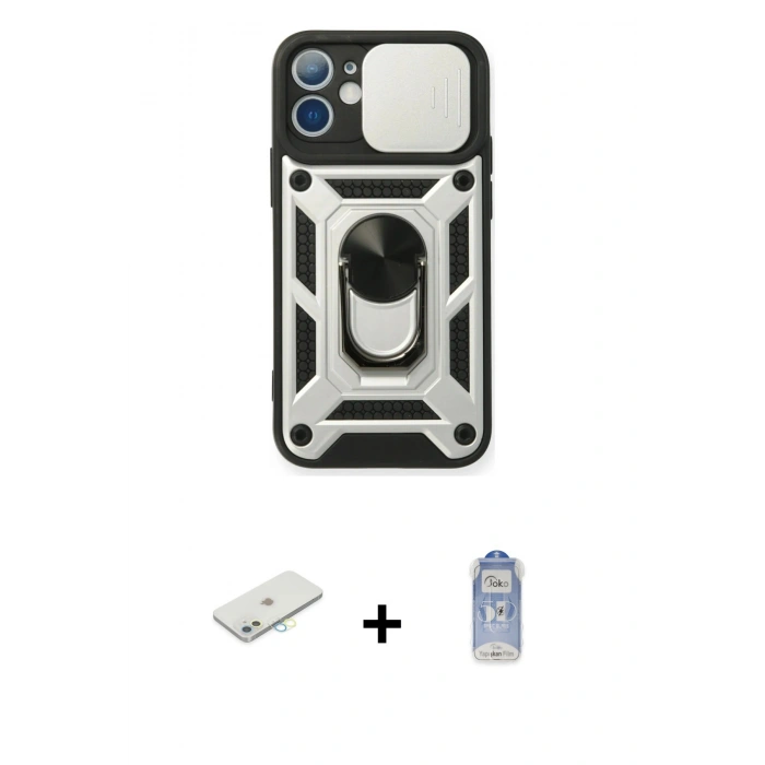 MARSİLYAN™- iPhone 11 Kılıf Ahenk Klasik - Siyah Joko Magic 5D Cam + Renkli Kamera Lens Koruma Cam - SI