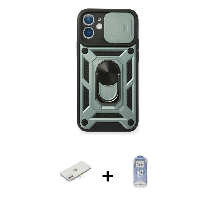 MARSİLYAN™- iPhone 11 Kılıf Ahenk Klasik - Siyah Joko Magic 5D Cam + Renkli Kamera Lens Koruma Cam - SI