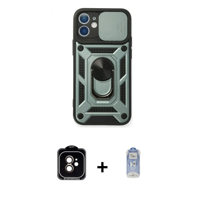 MARSİLYAN™- iPhone 11 Kılıf Ahenk Klasik - Siyah Joko Magic 5D Cam + Turuncu PVD Metal Kamera Lens