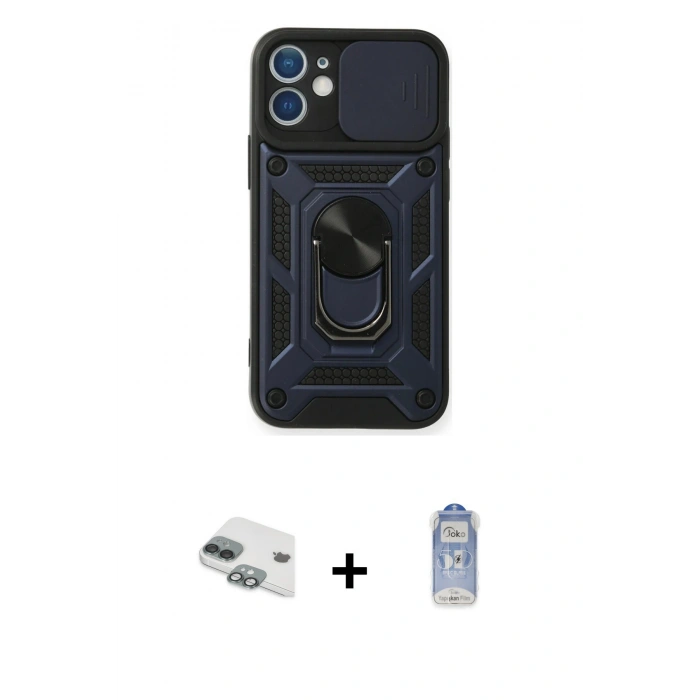 MARSİLYAN™- iPhone 11 Kılıf Ahenk Klasik - Siyah Joko Magic 5D Cam + Yeşil Pers Alüminyum Kamera Lens