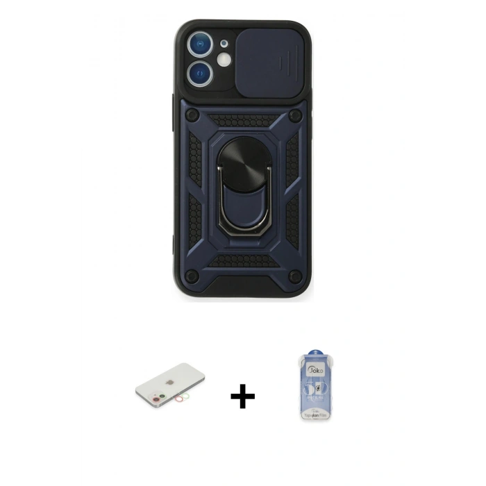 MARSİLYAN™- iPhone 11 Kılıf Ahenk Klasik - Siyah Joko Magic 5D Cam + Renkli Kamera Lens Koruma Cam - YL
