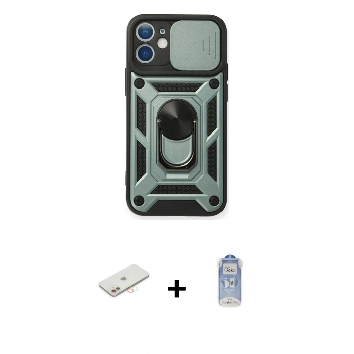 MARSİLYAN™- iPhone 11 Kılıf Ahenk Klasik - Siyah Joko Magic 5D Cam + Renkli Kamera Lens Koruma Cam - YL