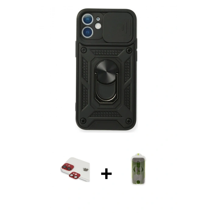 MARSİLYAN™- iPhone 11 Kılıf Ahenk Klasik - Siyah Joko Magic 5D Hayalet Cam + Pers Alüminyum Kamera Lens - KI