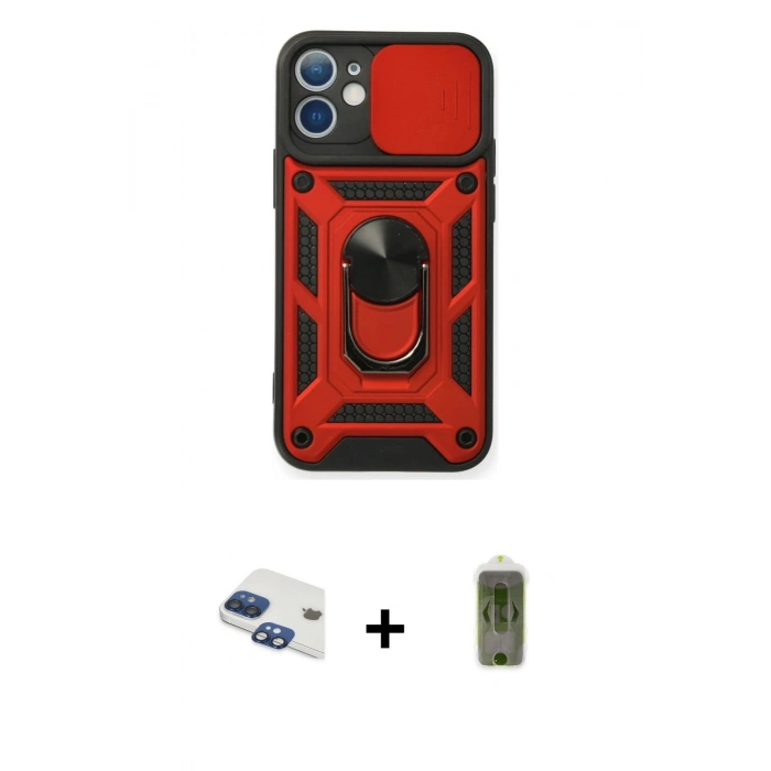 MARSİLYAN™- iPhone 11 Kılıf Ahenk Klasik - Siyah Joko Magic 5D Hayalet Cam + Lacivert Pers Alüminyum Kamera Lens