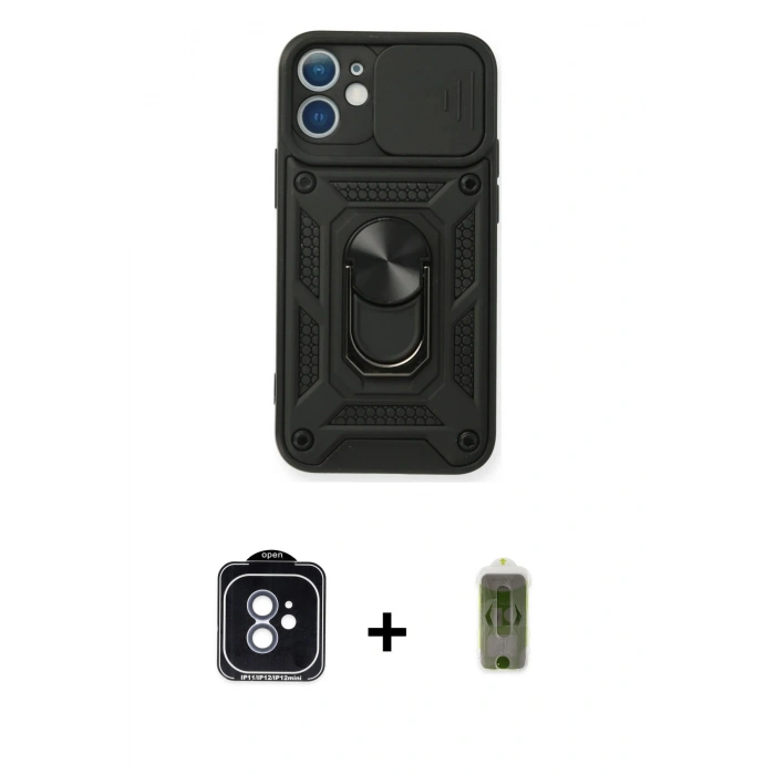 MARSİLYAN™- iPhone 11 Kılıf Ahenk Klasik - Siyah Joko Magic 5D Hayalet Cam + PVD Metal Kamera Lens - MI