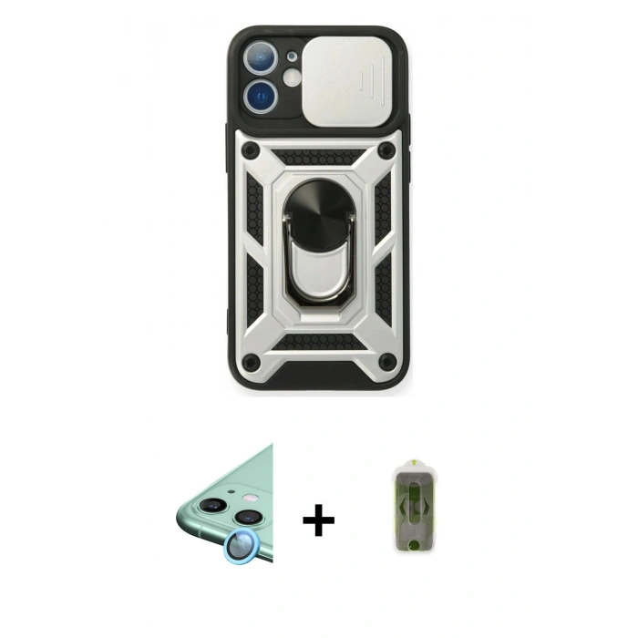 MARSİLYAN™- iPhone 11 Kılıf Ahenk Klasik - Siyah Joko Magic 5D Hayalet Cam + Raze Metal Kamera Lens - MI