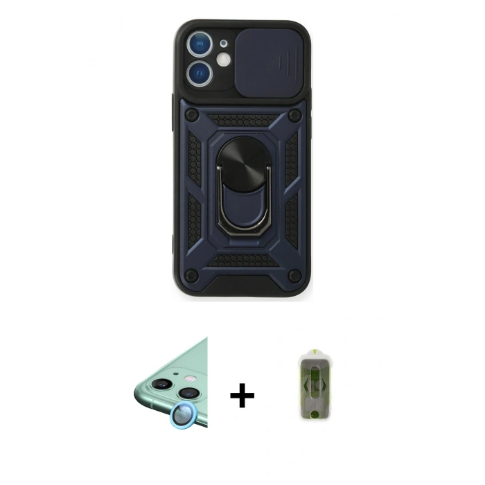 MARSİLYAN™- iPhone 11 Kılıf Ahenk Klasik - Siyah Joko Magic 5D Hayalet Cam + Raze Metal Kamera Lens - MI