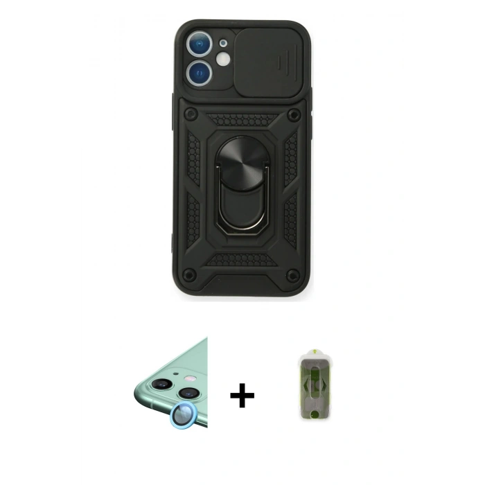 MARSİLYAN™- iPhone 11 Kılıf Ahenk Klasik - Siyah Joko Magic 5D Hayalet Cam + Raze Metal Kamera Lens - MI