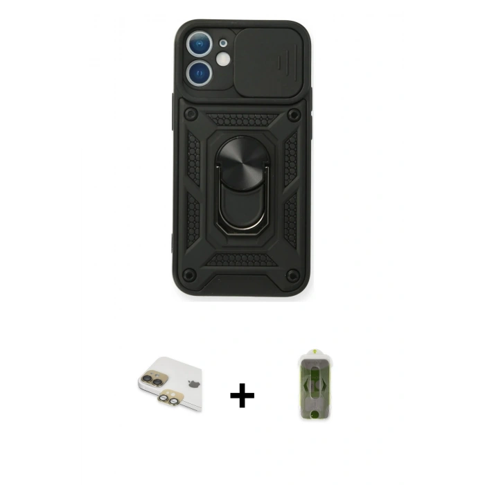 MARSİLYAN™- iPhone 11 Kılıf Ahenk Klasik - Siyah Joko Magic 5D Hayalet Cam + Pers Alüminyum Kamera Lens - GD
