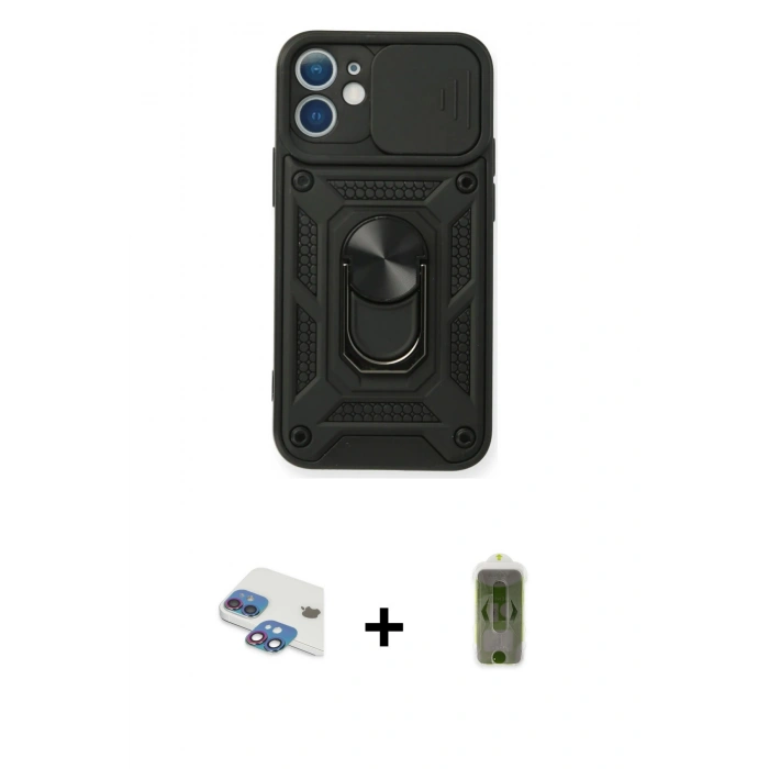 MARSİLYAN™- iPhone 11 Kılıf Ahenk Klasik - Siyah Joko Magic 5D Hayalet Cam + Pers Alüminyum Kamera Lens - GI