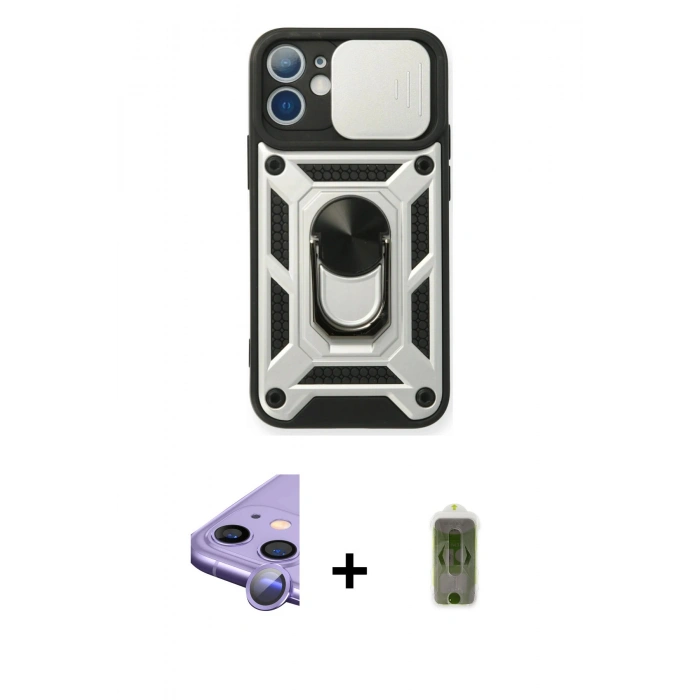 MARSİLYAN™- iPhone 11 Kılıf Ahenk Klasik - Siyah Joko Magic 5D Hayalet Cam + Raze Metal Kamera Lens - MR