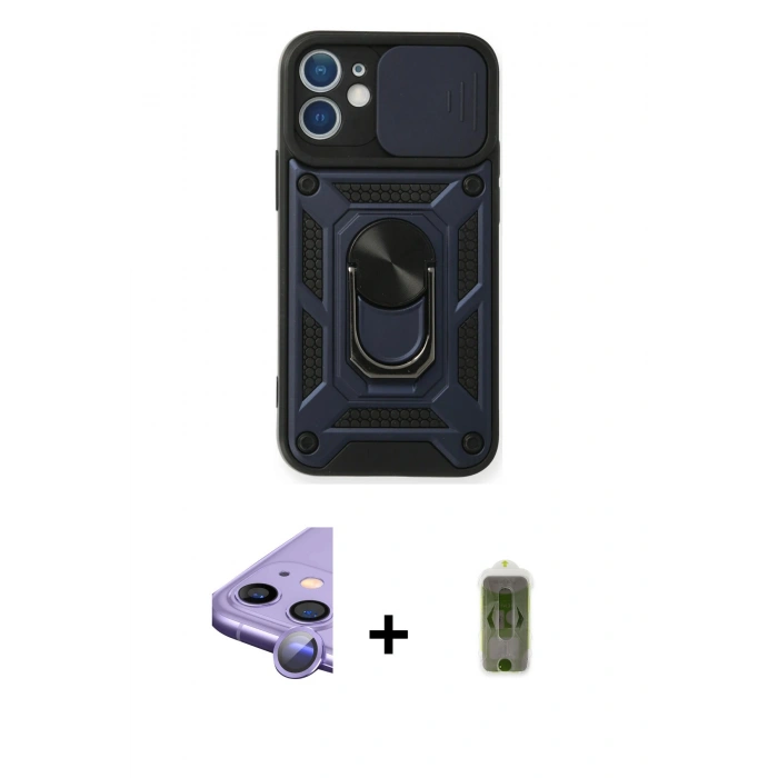 MARSİLYAN™- iPhone 11 Kılıf Ahenk Klasik - Siyah Joko Magic 5D Hayalet Cam + Raze Metal Kamera Lens - MR