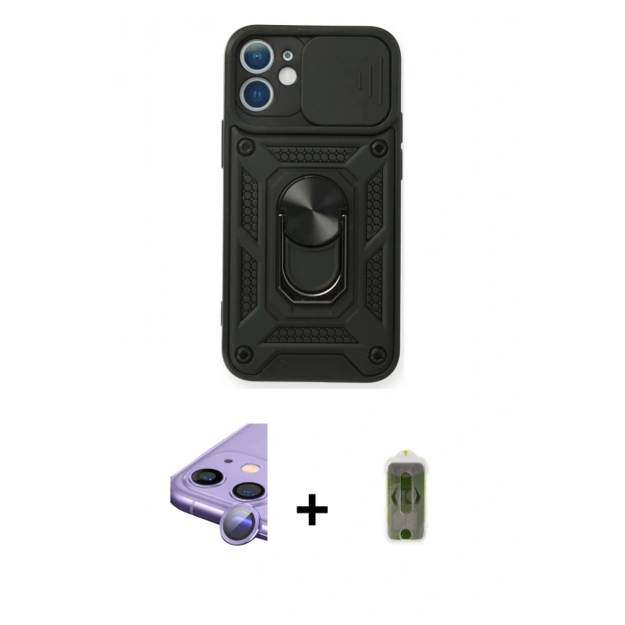 MARSİLYAN™- iPhone 11 Kılıf Ahenk Klasik - Siyah Joko Magic 5D Hayalet Cam + Raze Metal Kamera Lens - MR