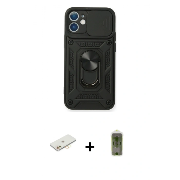 MARSİLYAN™- iPhone 11 Kılıf Ahenk Klasik - Siyah Joko Magic 5D Hayalet Cam + Renkli Kamera Lens Koruma Cam - SI