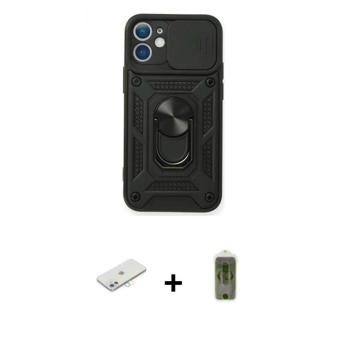 MARSİLYAN™- iPhone 11 Kılıf Ahenk Klasik - Siyah Joko Magic 5D Hayalet Cam + Renkli Kamera Lens Koruma Cam - SI