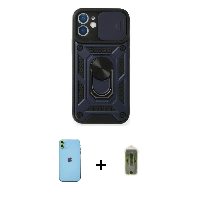 MARSİLYAN™- iPhone 11 Kılıf Ahenk Klasik - Siyah Joko Magic 5D Hayalet Cam + Neon Fosforlu Kamera Lens - YL