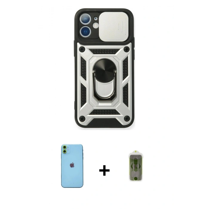 MARSİLYAN™- iPhone 11 Kılıf Ahenk Klasik - Siyah Joko Magic 5D Hayalet Cam + Neon Fosforlu Kamera Lens - YL