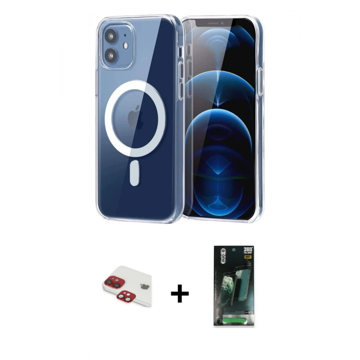 MARSİLYAN™- iPhone 11 Kılıf Ahenk Minimal Serisi - Şeffaf 360 Full Body Arka Koruyucu + Pers Alüminyum Kamera Lens - KI