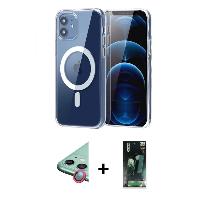 MARSİLYAN™- iPhone 11 Kılıf Ahenk Minimal Serisi - Şeffaf 360 Full Body Arka Koruyucu + Raze Metal Kamera Lens - KI