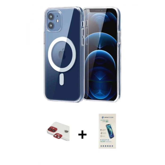 MARSİLYAN™- iPhone 11 Kılıf Ahenk Minimal Serisi - Şeffaf Pasifik Cam Ekran Koruyucu + Pers Alüminyum Kamera Lens - KI