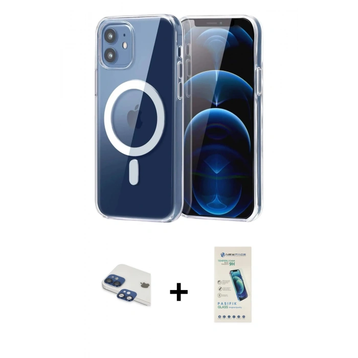 MARSİLYAN™- iPhone 11 Kılıf Ahenk Minimal Serisi - Şeffaf Pasifik Cam Ekran Koruyucu + Pers Alüminyum Kamera Lens - LT