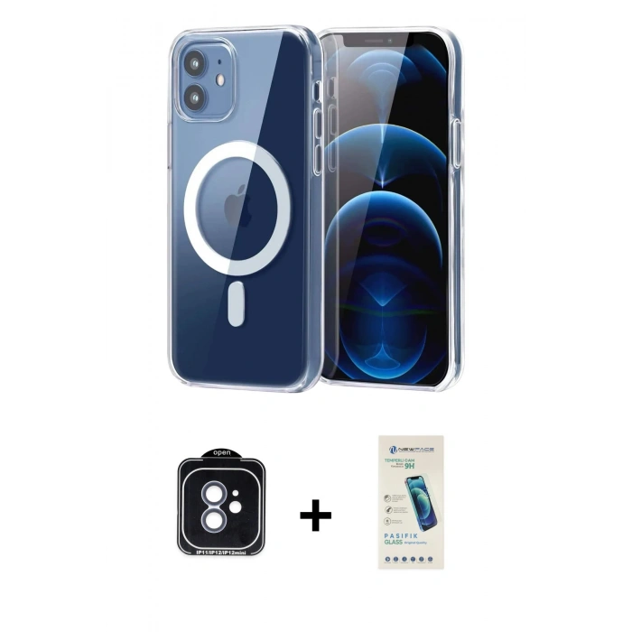 MARSİLYAN™- iPhone 11 Kılıf Ahenk Minimal Serisi - Şeffaf Pasifik Cam Ekran Koruyucu + PVD Metal Kamera Lens - MI