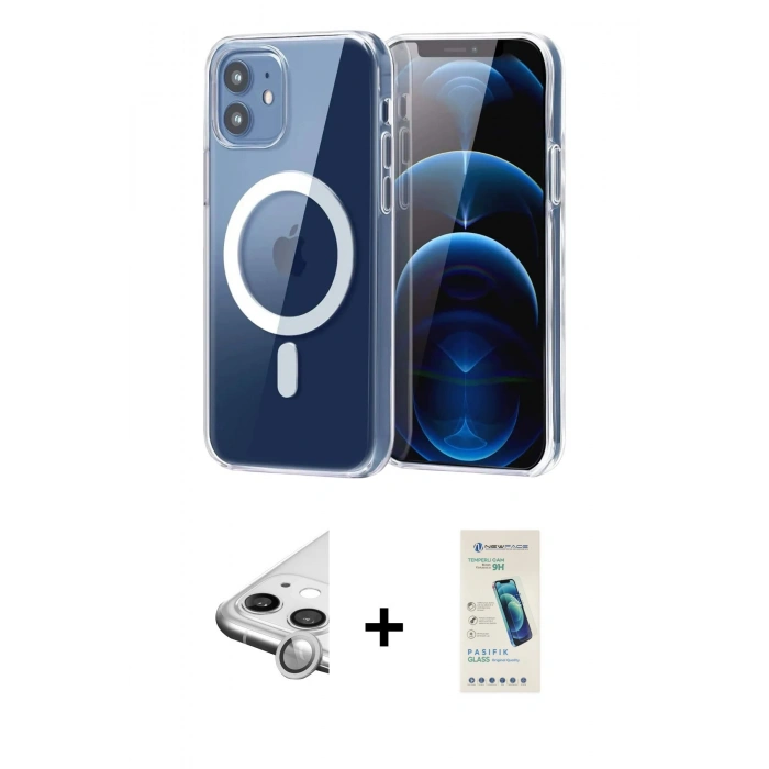 MARSİLYAN™- iPhone 11 Kılıf Ahenk Minimal Serisi - Şeffaf Pasifik Cam Ekran Koruyucu + Raze Metal Kamera Lens - GS