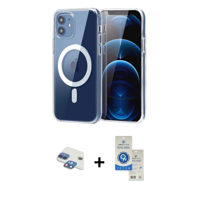 MARSİLYAN™- iPhone 11 Kılıf Ahenk Minimal Serisi - Şeffaf Royal Nano Ekran Koruyucu + Pers Alüminyum Kamera Lens - GI