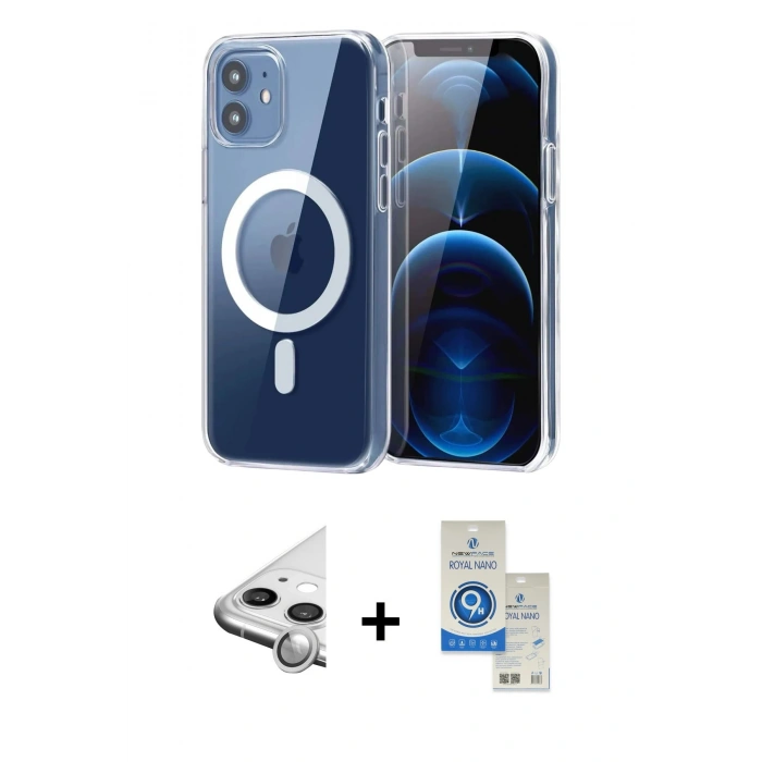 MARSİLYAN™- iPhone 11 Kılıf Ahenk Minimal Serisi - Şeffaf Royal Nano Ekran Koruyucu + Raze Metal Kamera Lens - GS