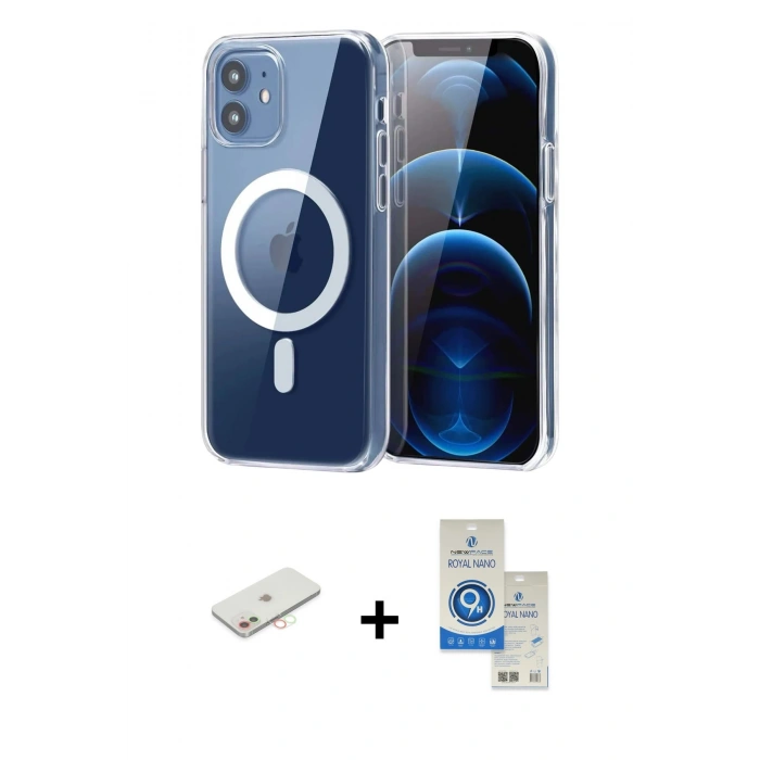 MARSİLYAN™- iPhone 11 Kılıf Ahenk Minimal Serisi - Şeffaf Royal Nano Ekran Koruyucu + Renkli Kamera Lens Koruma Cam - YL