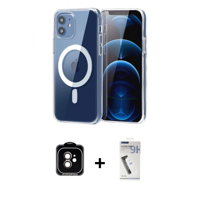 MARSİLYAN™- iPhone 11 Kılıf Ahenk Minimal Serisi - Şeffaf Uv Polymer Nano Ekran Koruyucu + PVD Metal Kamera Lens - TU