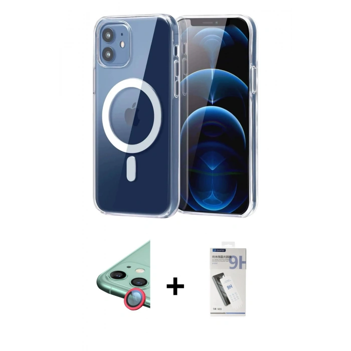 MARSİLYAN™- iPhone 11 Kılıf Ahenk Minimal Serisi - Şeffaf Uv Polymer Nano Ekran Koruyucu + Raze Metal Kamera Lens - KI