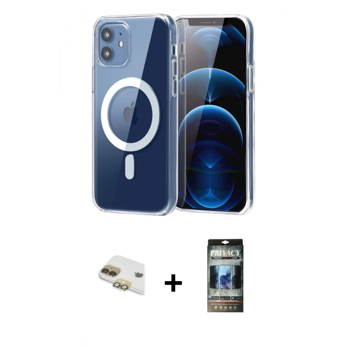 MARSİLYAN™- iPhone 11 Kılıf Ahenk Minimal Serisi - Siyah 34D Hayalet Izgaralı Cam + Pers Alüminyum Kamera Lens - GD