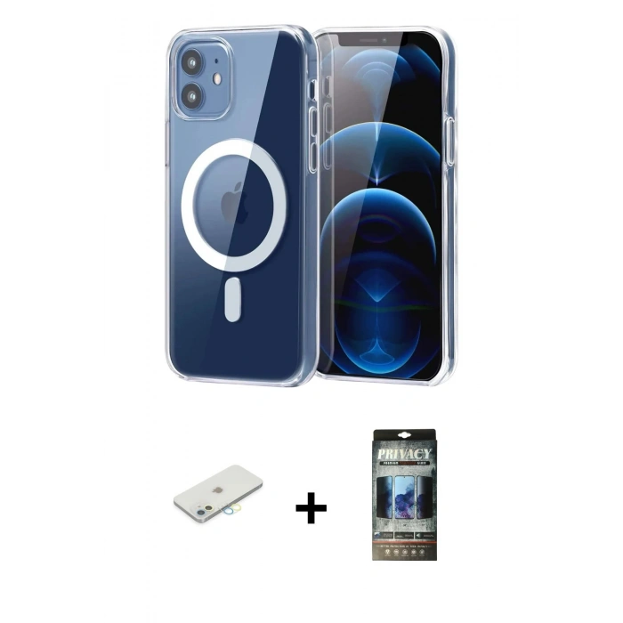 MARSİLYAN™- iPhone 11 Kılıf Ahenk Minimal Serisi - Siyah 34D Hayalet Izgaralı Cam + Renkli Kamera Lens Koruma Cam - SI