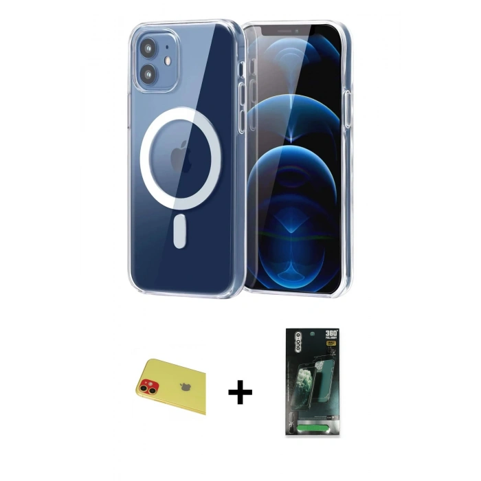 MARSİLYAN™- iPhone 11 Kılıf Ahenk Minimal Serisi - Siyah 360 Mat Full Body Arka Koruyucu + Rainbow Kamera Lens Koruma Cam - KI