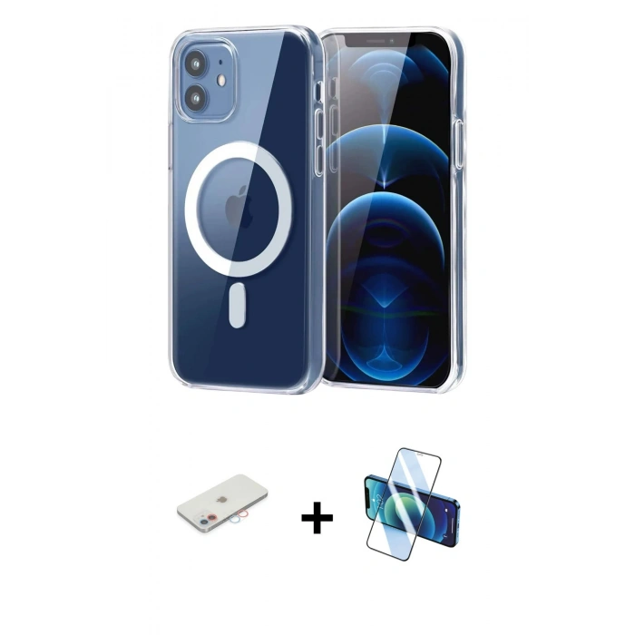 MARSİLYAN™- iPhone 11 Kılıf Ahenk Minimal Serisi - Siyah 3D Antistatik Cam Ekran Koruyucu + Renkli Kamera Lens Koruma Cam - PE