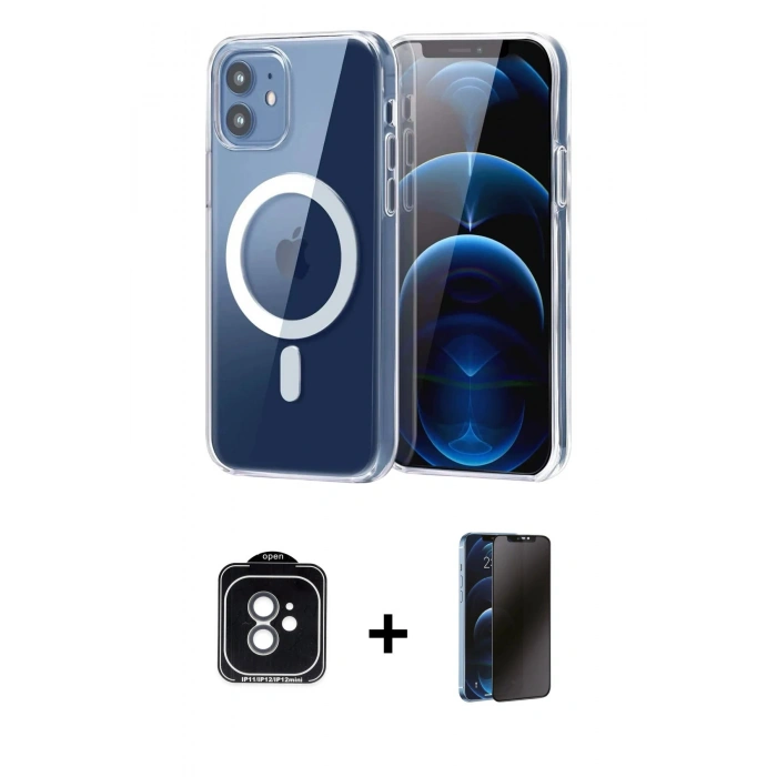 MARSİLYAN™- iPhone 11 Kılıf Ahenk Minimal Serisi - Siyah 3D Antistatik Hayalet Cam Ekran Koruyucu + PVD Metal Kamera Lens - YL