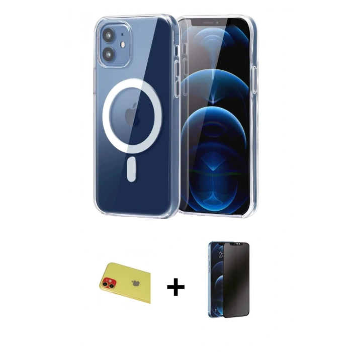 MARSİLYAN™- iPhone 11 Kılıf Ahenk Minimal Serisi - Siyah 3D Antistatik Hayalet Cam Ekran Koruyucu + Rainbow Kamera Lens Koruma Cam - KI