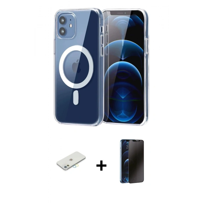 MARSİLYAN™- iPhone 11 Kılıf Ahenk Minimal Serisi - Siyah 3D Antistatik Hayalet Cam Ekran Koruyucu + Renkli Kamera Lens Koruma Cam - SI