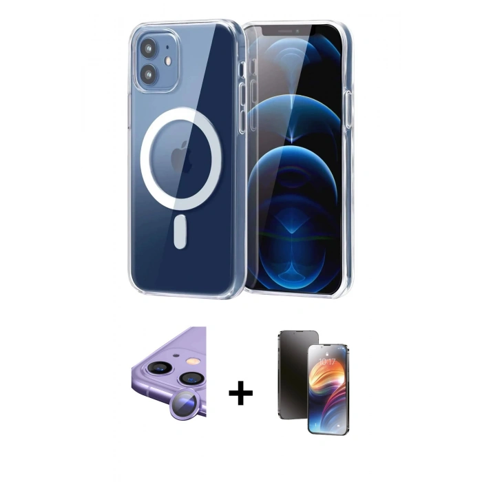 MARSİLYAN™- iPhone 11 Kılıf Ahenk Minimal Serisi - Siyah 3D Antistatik Mat Seramik Nano Ekran Koruyucu + Raze Metal Kamera Lens - MR