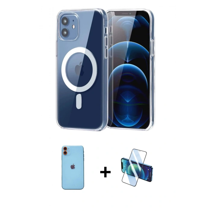 MARSİLYAN™- iPhone 11 Kılıf Ahenk Minimal Serisi - Siyah 3D Antistatik Seramik Nano Ekran Koruyucu + Neon Fosforlu Kamera Lens - TU