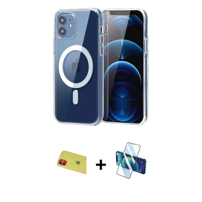 MARSİLYAN™- iPhone 11 Kılıf Ahenk Minimal Serisi - Siyah 3D Antistatik Seramik Nano Ekran Koruyucu + Rainbow Kamera Lens Koruma Cam - KI