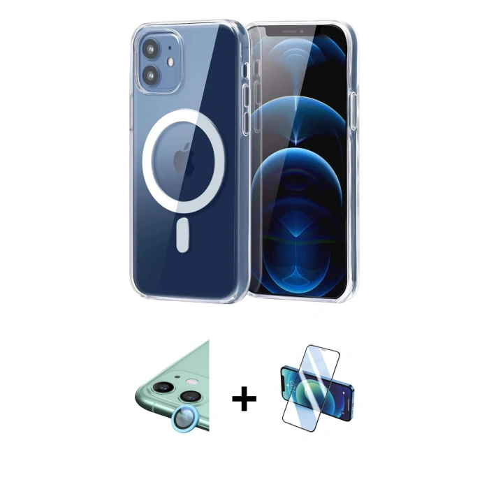 MARSİLYAN™- iPhone 11 Kılıf Ahenk Minimal Serisi - Siyah 3D Antistatik Seramik Nano Ekran Koruyucu + Raze Metal Kamera Lens - MI