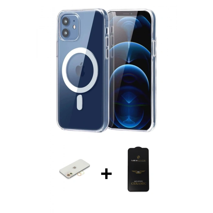 MARSİLYAN™- iPhone 11 Kılıf Ahenk Minimal Serisi - Siyah 6D Antistatik Mat Seramik Hayalet Nano Ekran Koruyucu + Renkli Kamera Lens Koruma Cam - SI