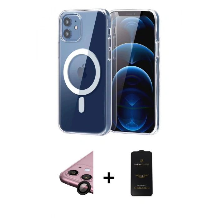 MARSİLYAN™- iPhone 11 Kılıf Ahenk Minimal Serisi - Siyah 6D Antistatik Mat Seramik Hayalet Nano Ekran Koruyucu + Raze Metal Kamera Lens - SH