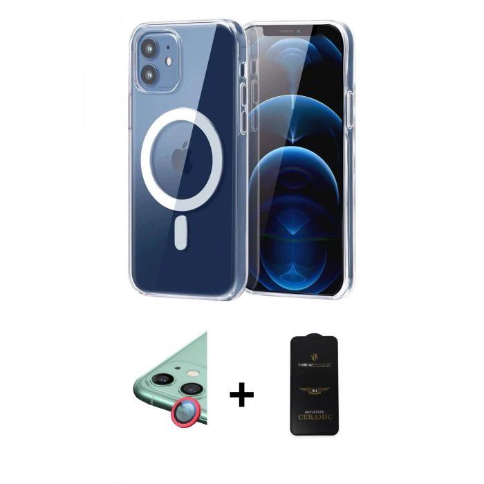 MARSİLYAN™- iPhone 11 Kılıf Ahenk Minimal Serisi - Siyah 6D Antistatik Mat Seramik Hayalet Nano Ekran Koruyucu + Raze Metal Kamera Lens - KI