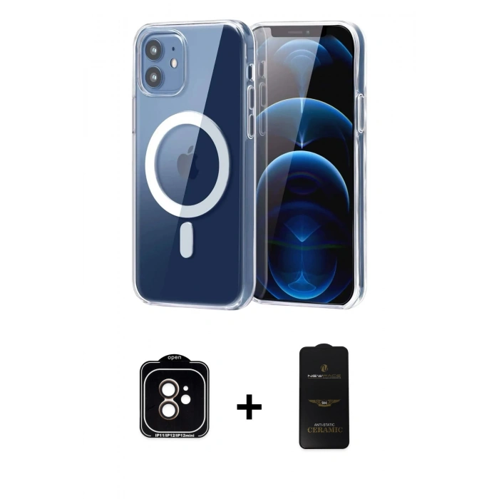 MARSİLYAN™- iPhone 11 Kılıf Ahenk Minimal Serisi - Siyah 6D Antistatik Mat Seramik Hayalet Nano Ekran Koruyucu + PVD Metal Kamera Lens - TU