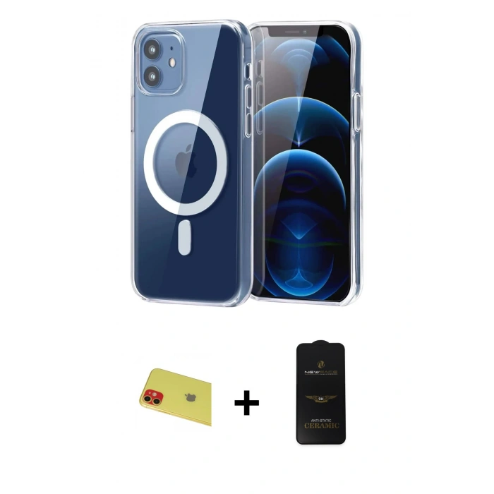 MARSİLYAN™- iPhone 11 Kılıf Ahenk Minimal Serisi - Siyah 6D Antistatik Mat Seramik Hayalet Nano Ekran Koruyucu + Rainbow Kamera Lens Koruma Cam - KI