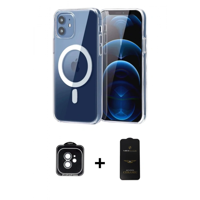 MARSİLYAN™- iPhone 11 Kılıf Ahenk Minimal Serisi - Siyah 6D Antistatik Mat Seramik Hayalet Nano Ekran Koruyucu + PVD Metal Kamera Lens - YL