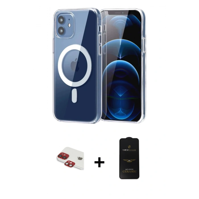 MARSİLYAN™- iPhone 11 Kılıf Ahenk Minimal Serisi - Siyah 6D Antistatik Mat Seramik Hayalet Nano Ekran Koruyucu + Pers Alüminyum Kamera Lens - KI
